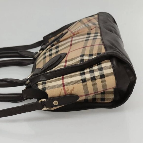 BURBERRY Nova Check Hand Bag PVC Leather 2way Beige Brown Auth 117724 - Picture 8 of 16